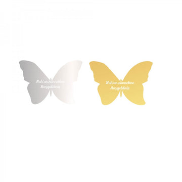 Plexi Spiegelglas Gastgeschenk Schmetterling Modell 1 mit Schriftzug (Gravur)