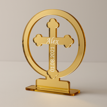 Personalisierter Acryl-Aufsteller mit Kreuzmotiv – Gold oder Silber