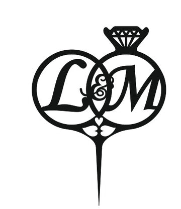 Initialen Cake Topper Thema Diamant – 2 Buchstaben & – Elegant & Modern