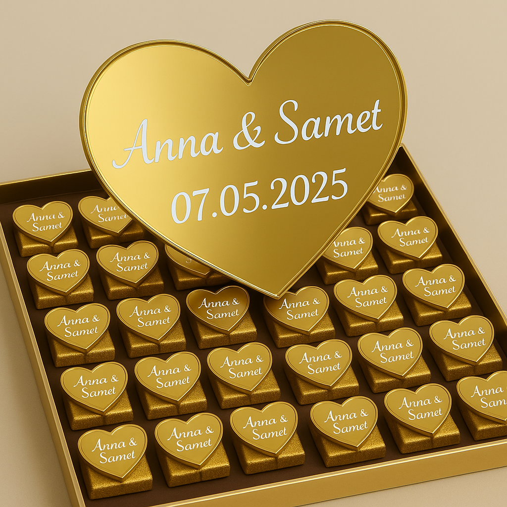 Schokoladenbox-Set "Herz" – Gold oder Silber