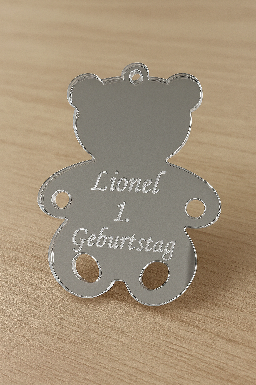 Spiegelglas Gastgeschenk "Teddybär" mit Schriftzug (Gravur)